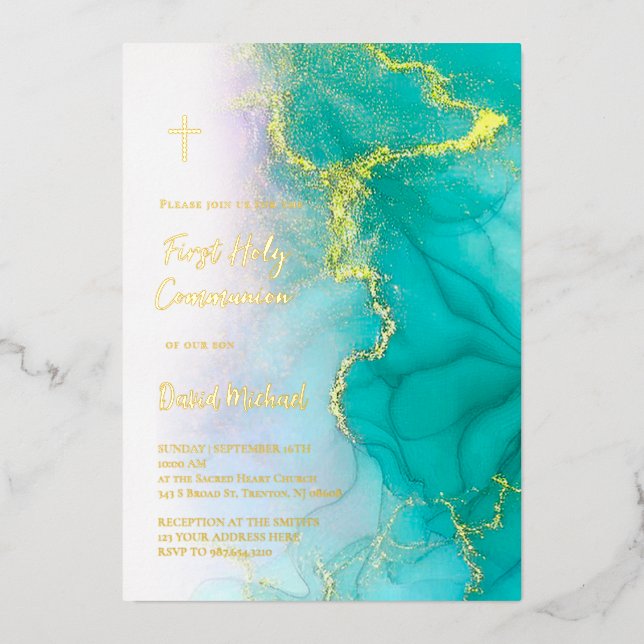 gold foil text  First Communion Invitation (Front)