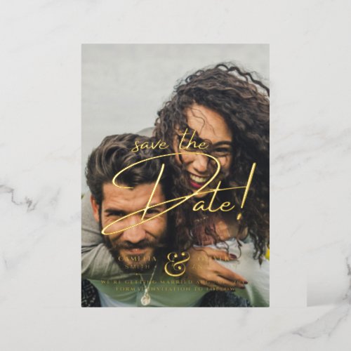 GOLD FOIL Text Photo Overlay Save the Date Modern Foil Invitation