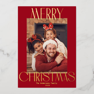 Gold Foil Text Red Merry Christmas Card