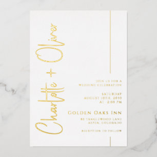Gold Foil Text Typography Wedding Invitation