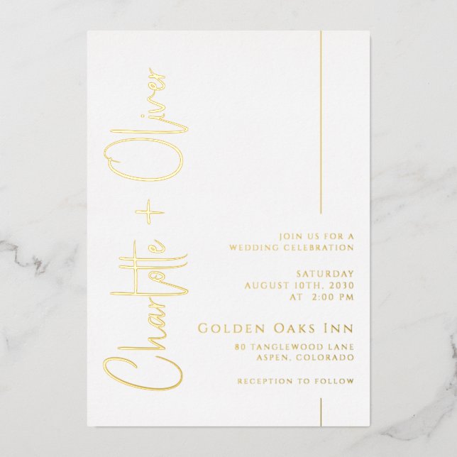 Gold Foil Text Typography Wedding Invitation (Front)