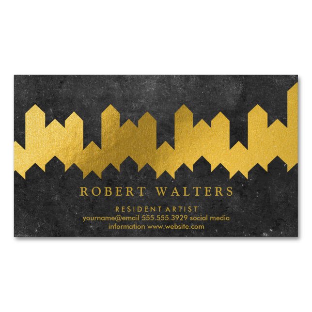 Gold Foil Texture | Lux Shapes | Slate Business Card Magnet (Front)