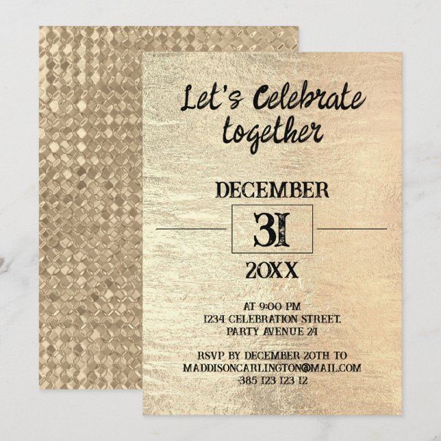 Gold Foil Texture New Year's Party  Invitation (Front/Back)