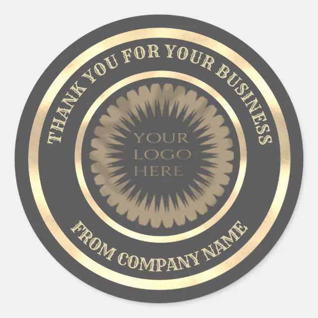 Gold foil thank you business custom logo classic round sticker | Zazzle