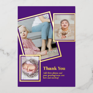 Gold Foil THANK YOU Photo Collage Modern QR CODE Foil Invitation