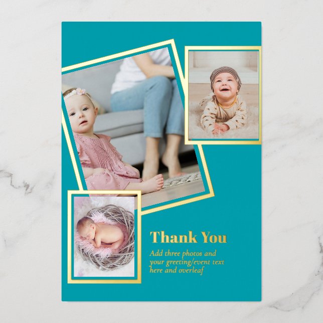 Gold Foil THANK YOU Photo Collage Modern QR CODE Invitation (Front)