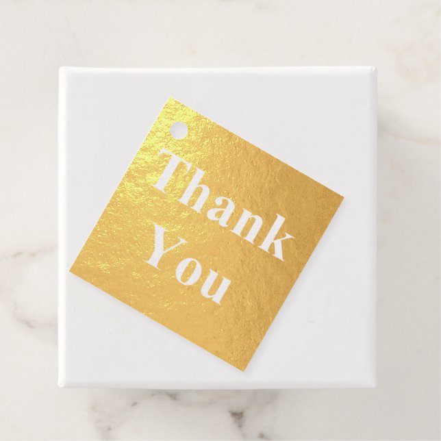 Gold Foil Thank You Wedding Couple Add Name Favor Tags (With Box)