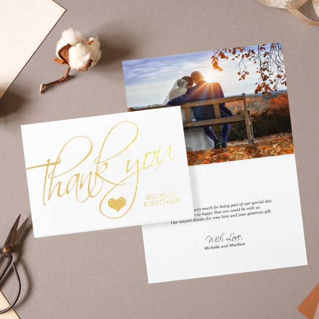 Gold Foil THANK YOU Wedding Heart | PHOTO Foil Card
