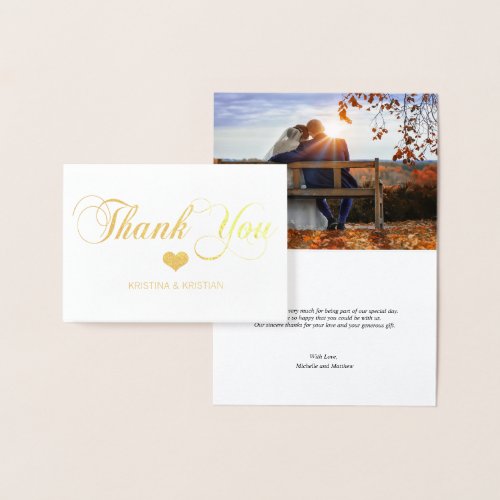 Gold Foil THANK YOU Wedding Heart  PHOTO Foil Card