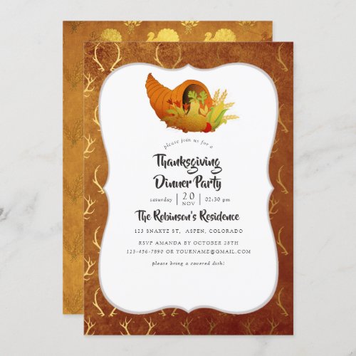 Gold Foil Thanksgiving DinnerFeast Invitation