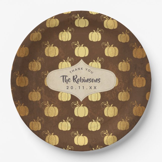 Gold Foil Thanksgiving Paper Plates (Front)