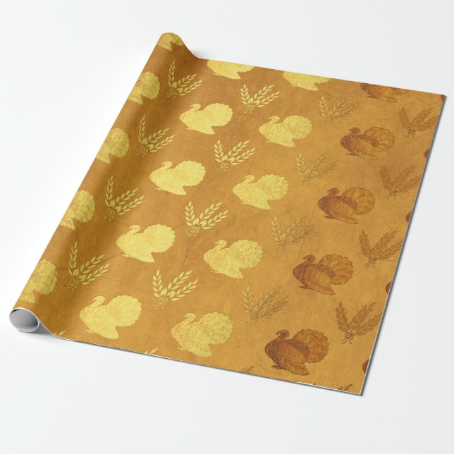 Gold Foil Thanksgiving Wrapping Paper (Unrolled)