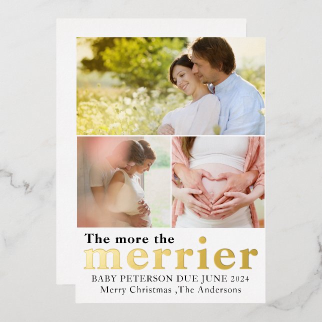Gold Foil The More The Merrier Pregnancy Photos Invitation (Front/Back)
