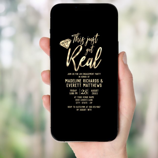 Gold Foil This Just Got Real Engagement Party Invitation (Front Digital)