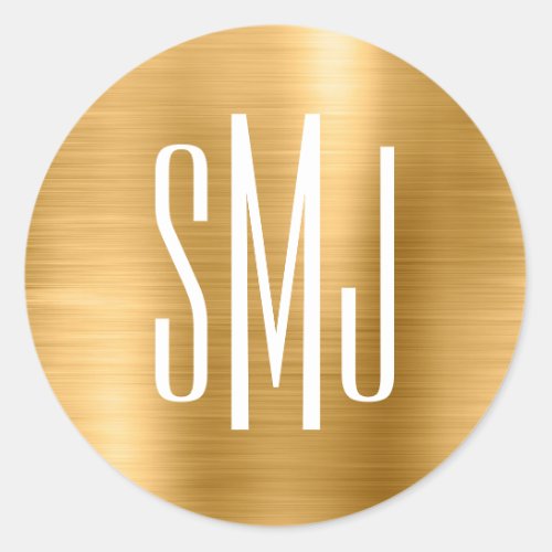 Gold Foil Three Letter Monogram Classic Round Sticker