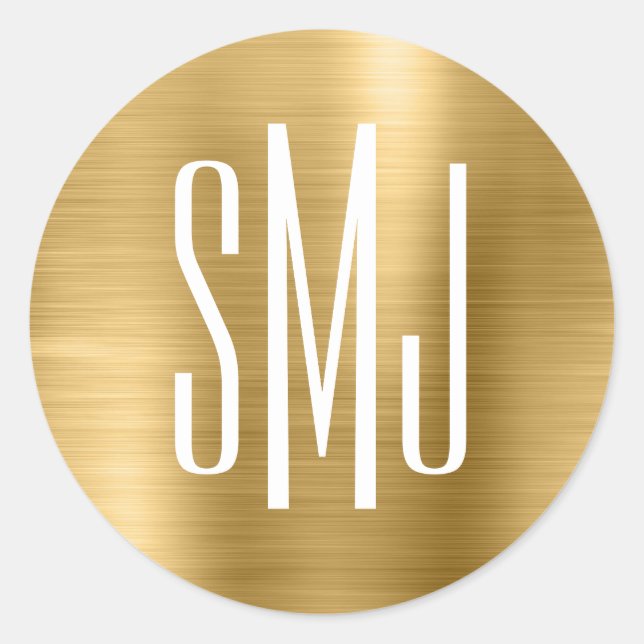 Gold Foil Three Letter Monogram Classic Round Sticker (Front)