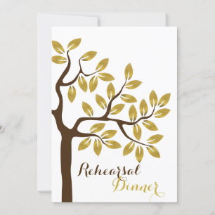 Gold foil tree modern rehearsal dinner wedding invitation