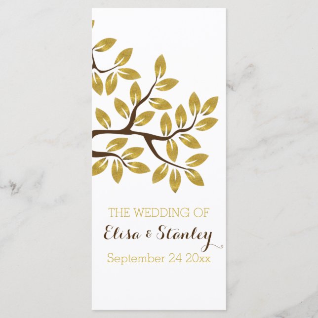 Gold foil tree modern wedding program (Front)