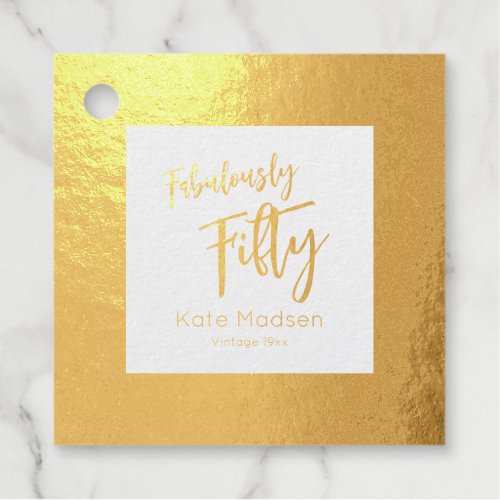 Gold Foil Trendy Script Fabulously Fifty Birthday Foil Favor Tags