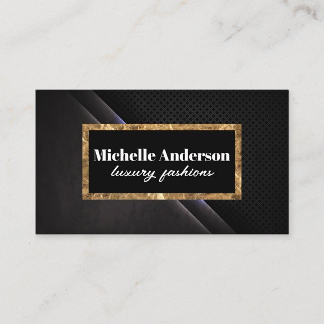 Gold Foil Trim | Black Mesh Texture Business Card (Front)