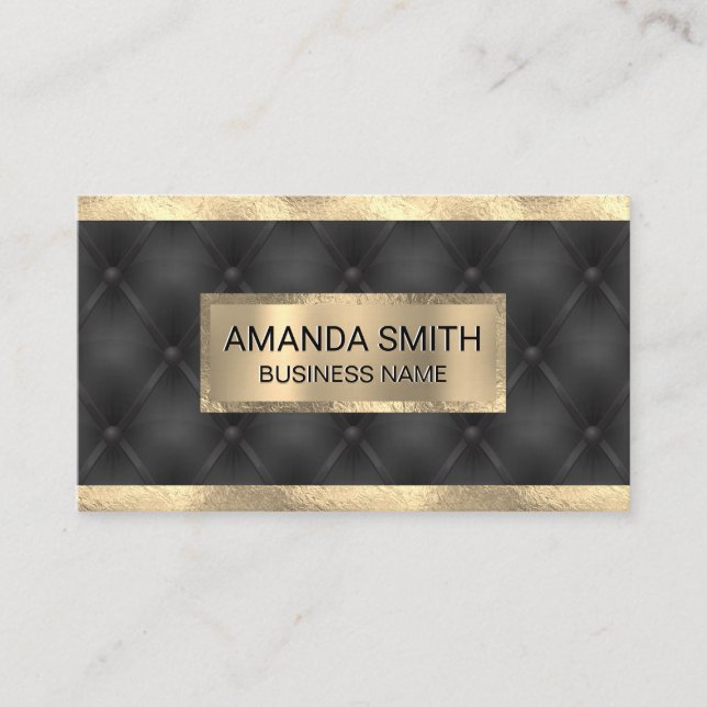 Gold Foil Trim | Black Upholstery Padding Business Card (Front)
