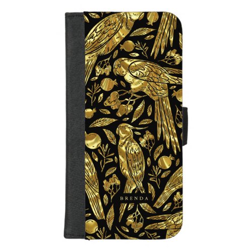 Gold foil tropical birds and flowers pattern iPhone 87 plus wallet case