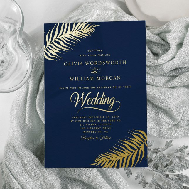 Gold Foil Tropical Leaves Minimalist Wedding Invitation (Creator Uploaded)