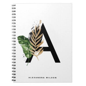 Gold Foil Tropical Letter A Monogram Custom Notebook by KeikoPrints at Zazzle