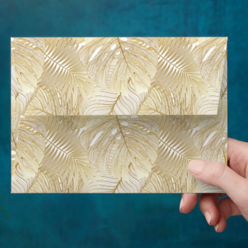 Gold Foil Tropical Palm Leaves Invitation Matching Envelope