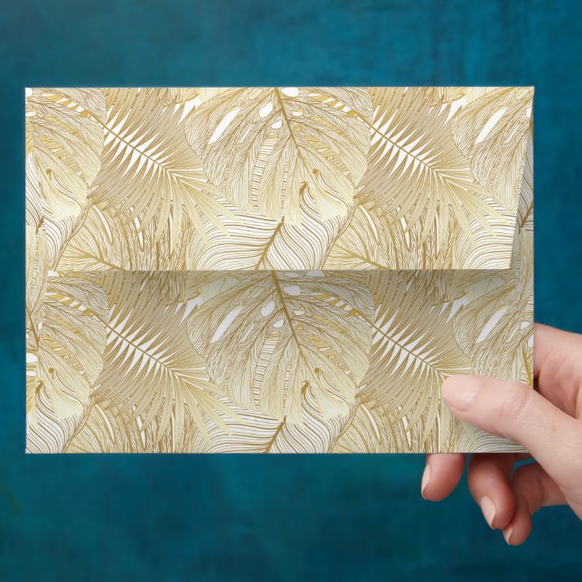 Gold Foil Tropical Palm Leaves Invitation Matching Envelope (Hand)