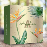 Gold Foil Tropical Palm Monogram Script Modern 3 Ring Binder<br><div class="desc">Keep your photos or school papers organized with this beautiful, chic, simple, modern, custom name binder. Stunning, sophisticated, colorful, tropical watercolor birds of paradise flowers, faux gold glitter, and personalized calligraphy script with a bold monogram initial, overlay a stylish, glam brushed gold foil background. Personalize with your name and monogram...</div>
