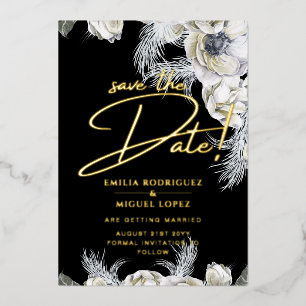 Gold Foil Tropical Pampas Grass Wedding Save Date Foil Invitation