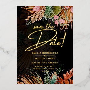 Gold Foil Tropical Pampas Grass Wedding Save Date Foil Invitation