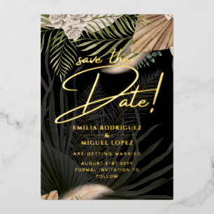 Gold Foil Tropical Pampas Grass Wedding Save Date Foil Invitation