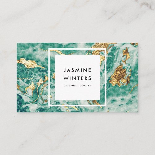 Gold foil turquoise marble watercolor chic glamour business card
