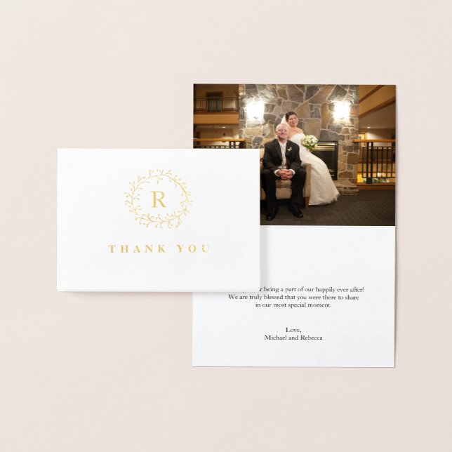 Gold Foil Twig & Berry Wreath Wedding Thank You Card (Display)