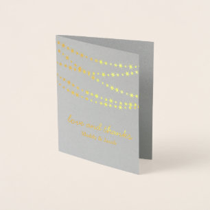 Gold Foil Twinkle Lights on Gray Thank You Card