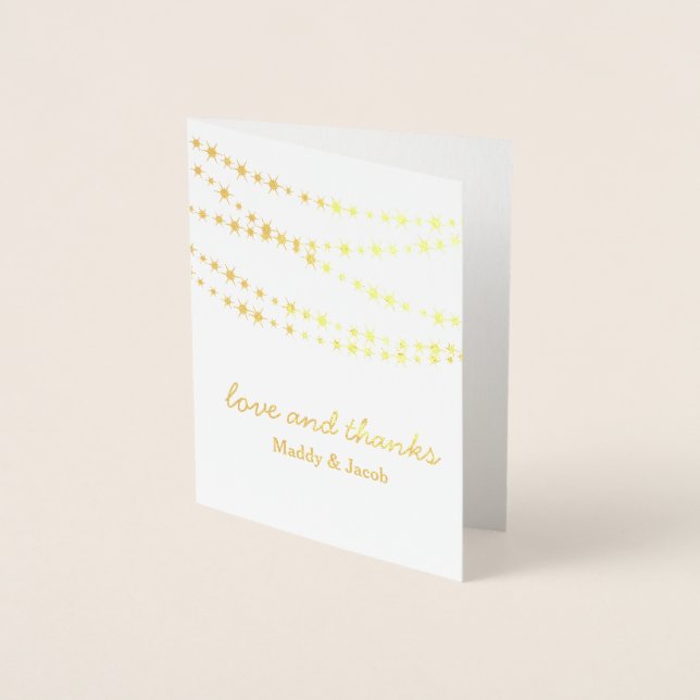 Gold Foil Twinkle Lights on Gray Thank You Card (Front)