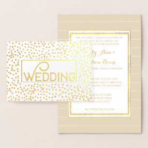 Gold Foil Typography Confetti Wedding Invitations