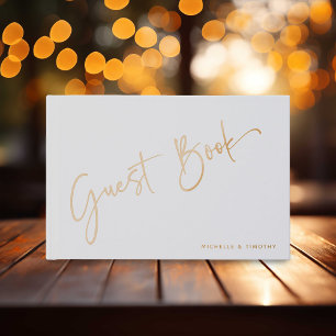 Gold Foil Typography & Couple Photo Wedding Foil Guest Book