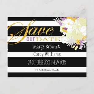 Gold Foil Typography Floral Wedding Save the Date Announcement Postcard