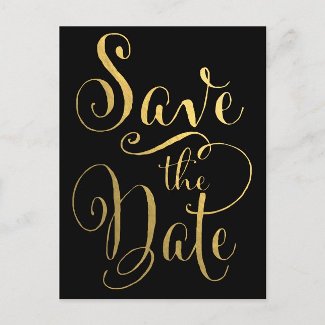 Gold Foil Typography Save the Date Postcard (Front)
