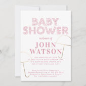 Gold Foil Umbrella White and Pink Baby Shower Invitation (Front)