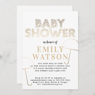 Gold Foil Umbrella White Baby Shower Invitation