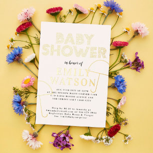 Gold Foil Umbrella White Gold Baby Shower Invitation