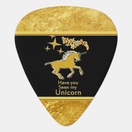 Gold foil unicorn pony with Golden stars and black Guitar Pick