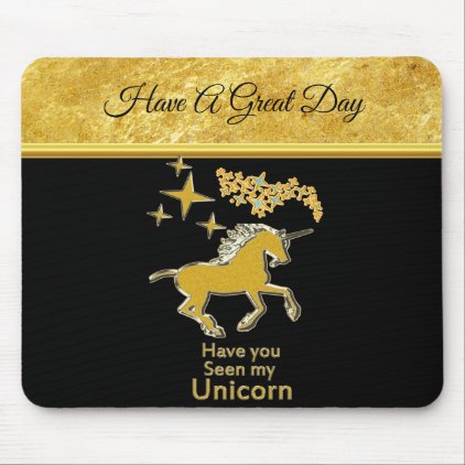 Gold foil unicorn pony with Golden stars and black Mouse Pad