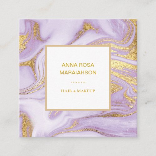  Gold Foil Veins Lavender Marble Chic Trendy Square Business Card