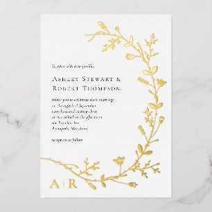 Gold Foil Vine Scroll Modern Wedding Invitation, Foil Invitation