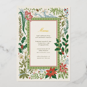 Gold Foil Vintage Botanical Christmas Dinner Menu Invitation